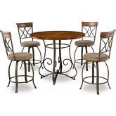 Hamilton 5 Piece Swivel Counter Dining Set in Cherry, Metal & Taupe Beige